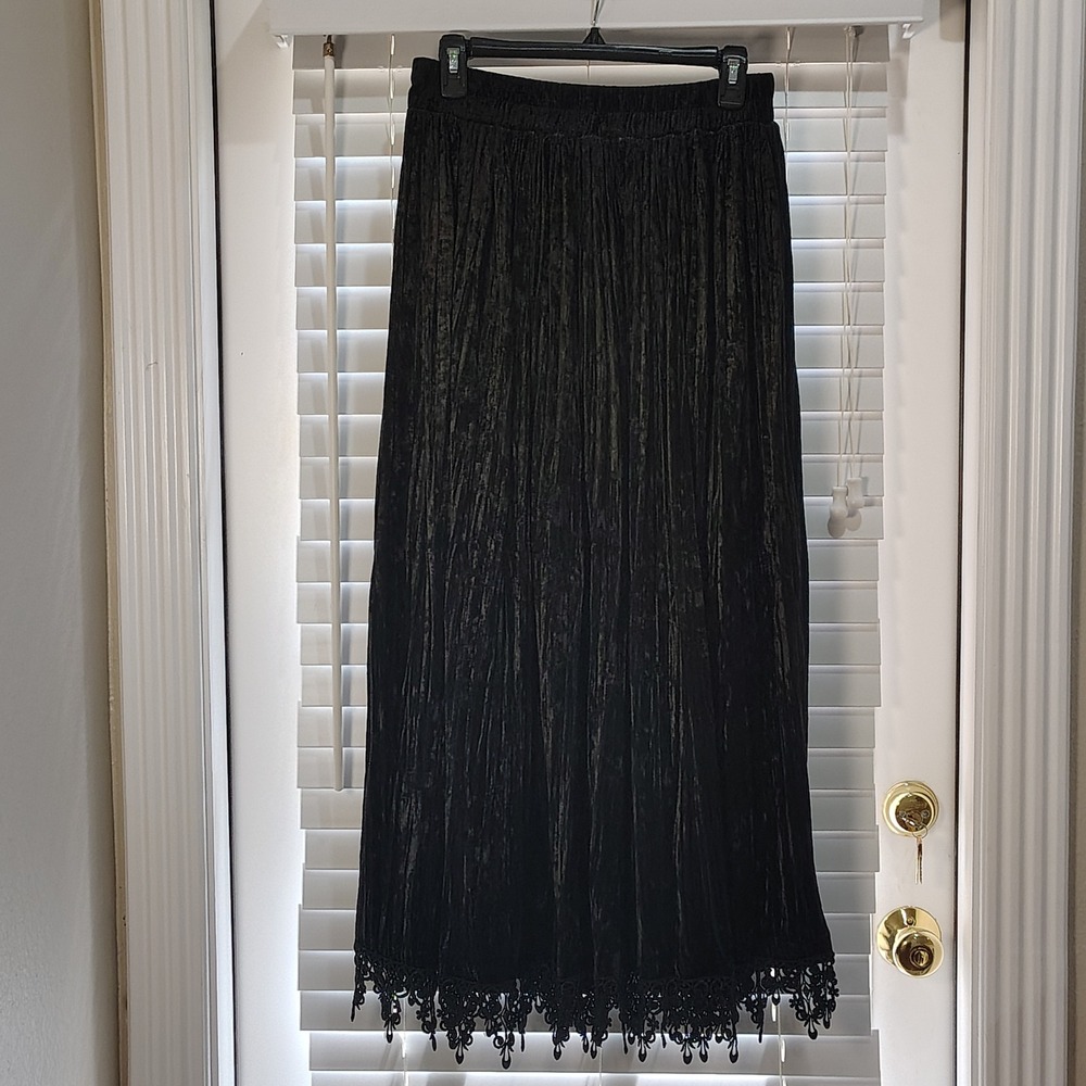 Vintage Whimsigoth Maxi Skirt Women L Lace Velvet Dark Romantic SteamPunk Black - Picture 2 of 7